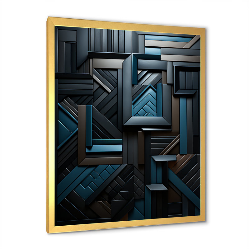 Onyx Opulence - art abstrait sur toile, Cadre doré simple, H 32 po x l 16 po x P 1 po