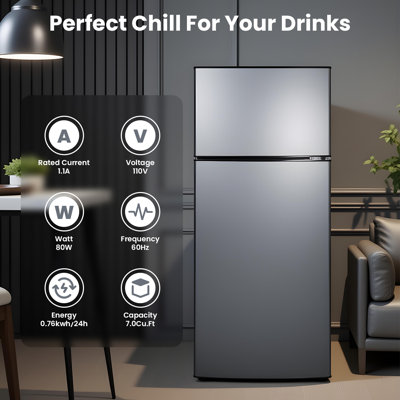 7.0 Cu.ft Mini Fridge With Freezer Mini Fridge With Adjustable Shelves Small Refrigerator With 2-door For Home, Kitchen, Office And Bedroom