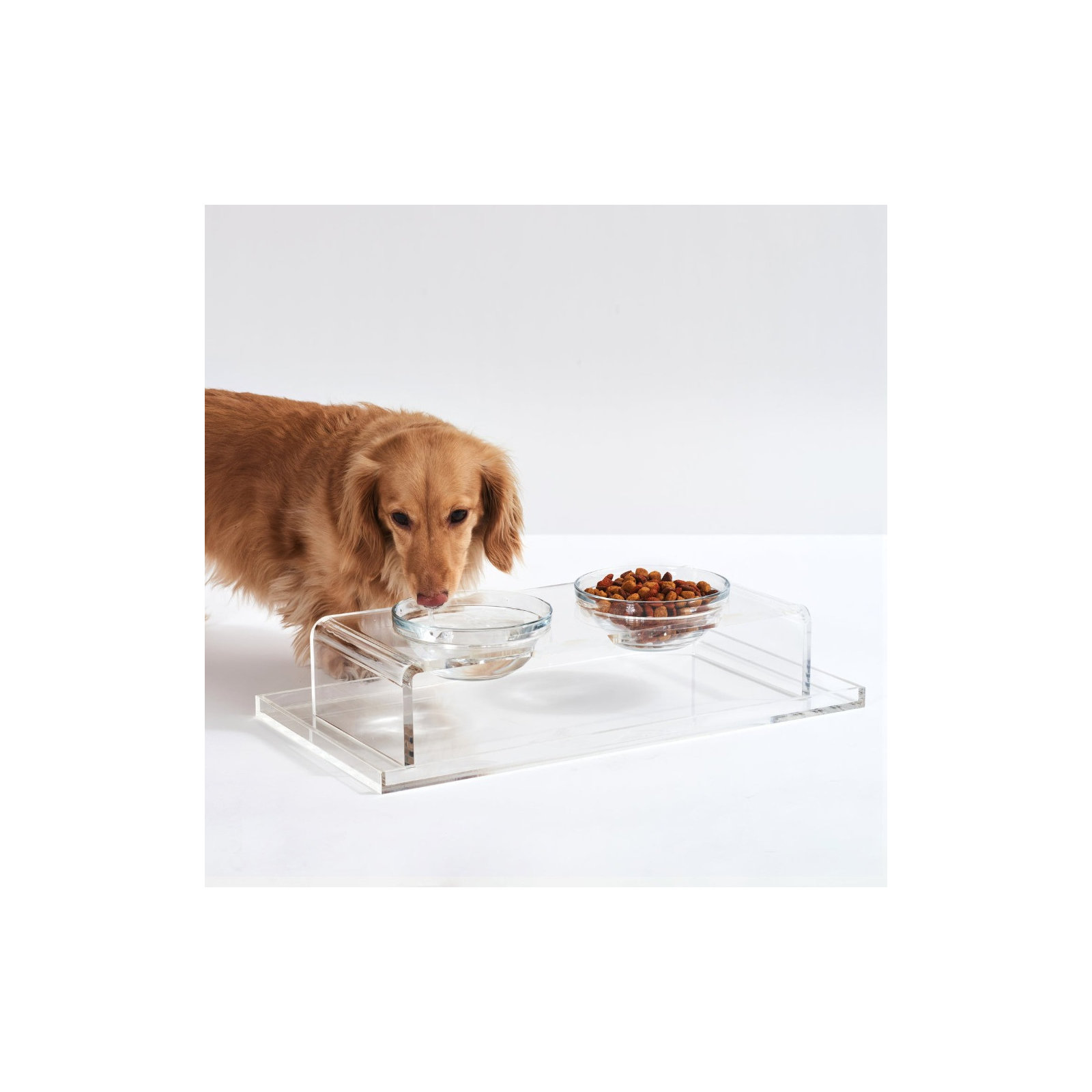 Glass Bowl Clear Elevated Feeder, 2 Cups