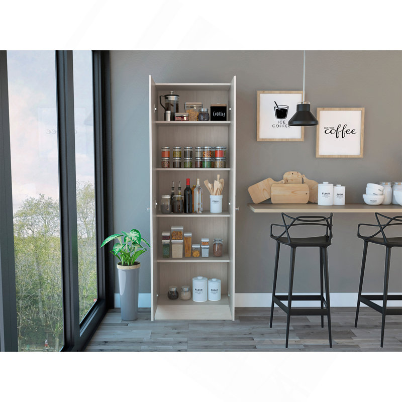 Armoire garde-manger à plusieurs tablettes, cinq portes, armoire double, Perle