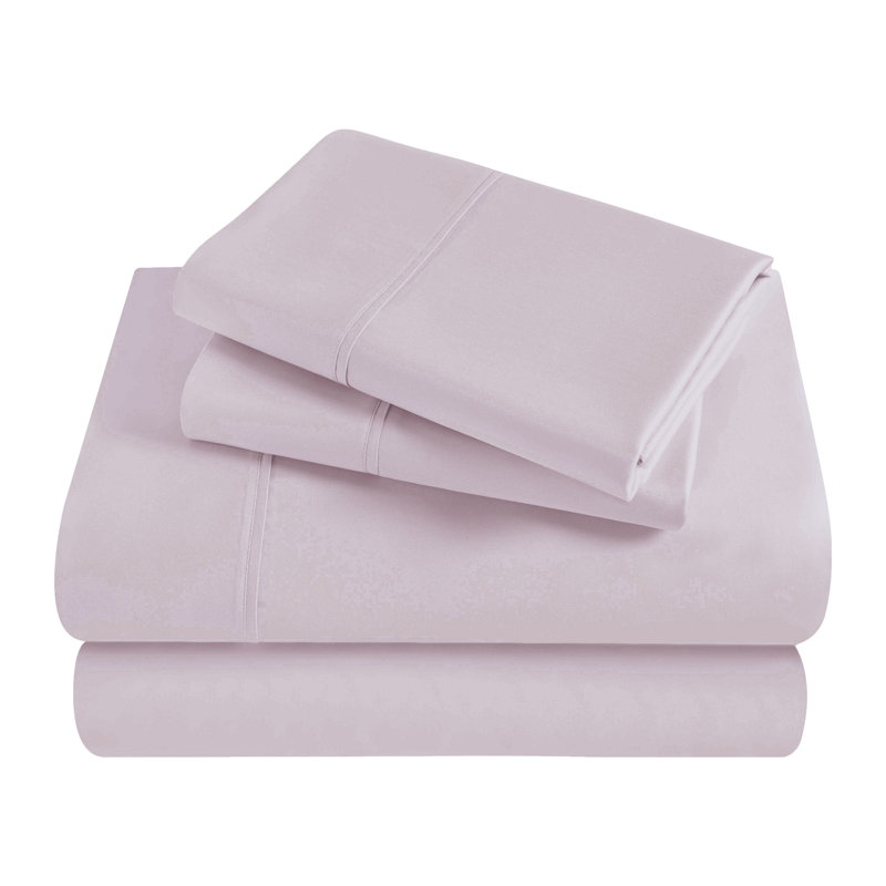 Ensemble de draps en satin de coton peigné de qualité supérieure à densité du tissage de 300 fils, Lilas, Simple