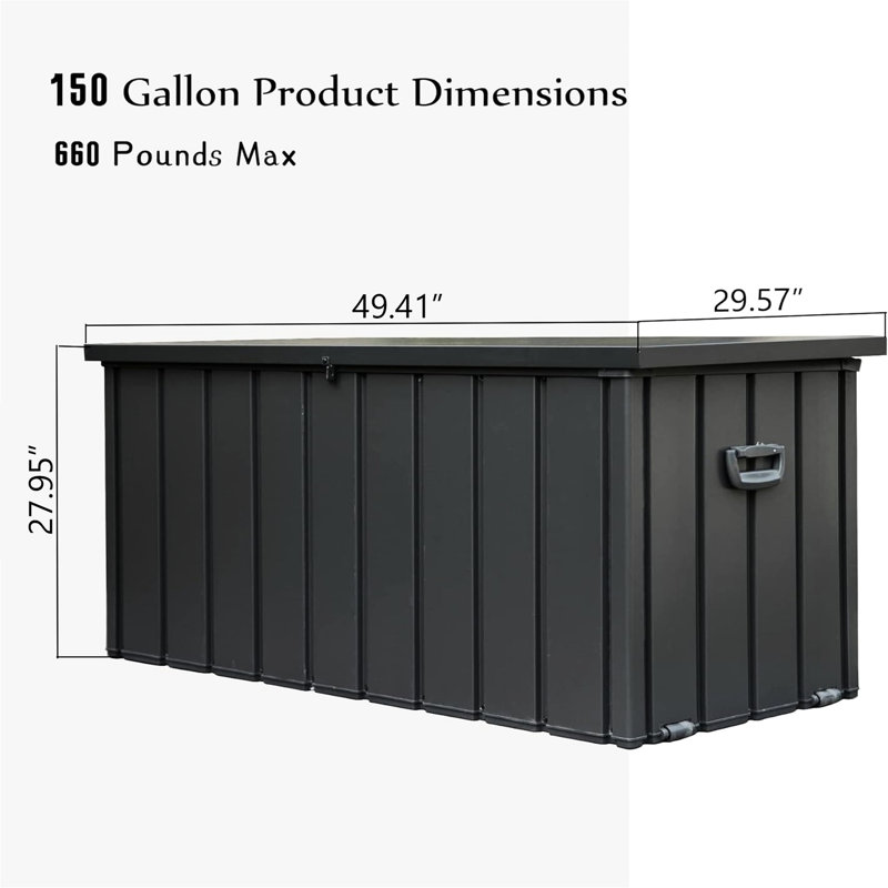 150 Gallon Patio Deck Storage - Waterproof, Lockable, Holds Towels  Dark Gray Lockable Outdoor Bin Gallon, For Pillows
