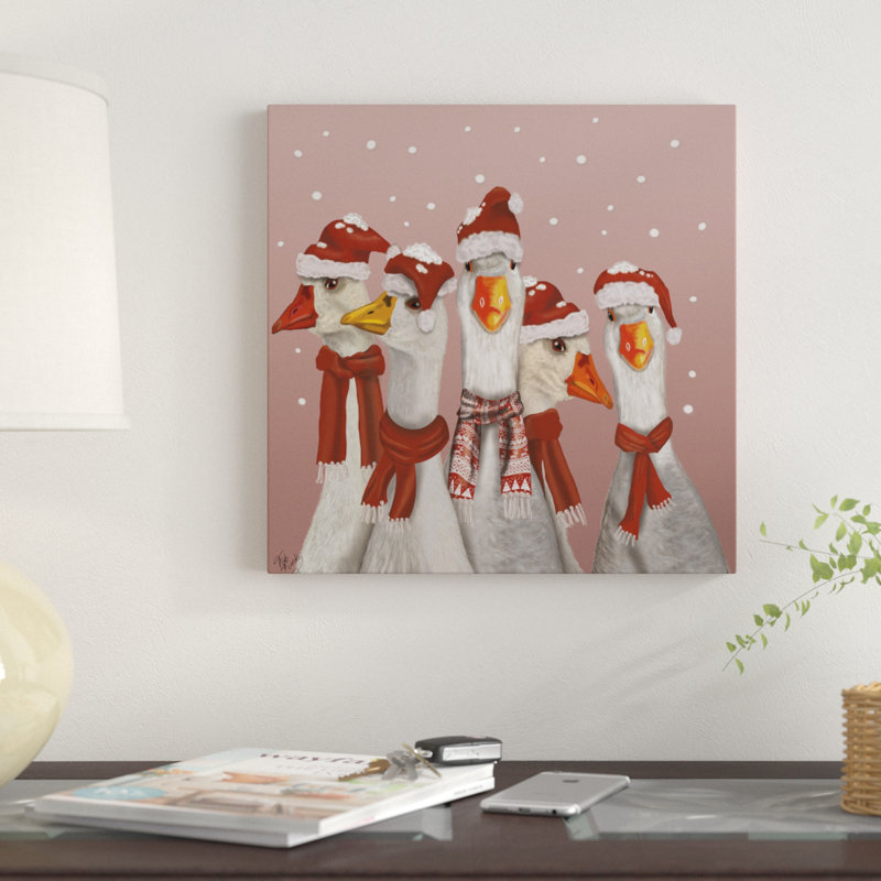 « christmas gaggle of oies », reproduction d’impression sur toile tendue, H 18 po x l 18 po x P 2 po