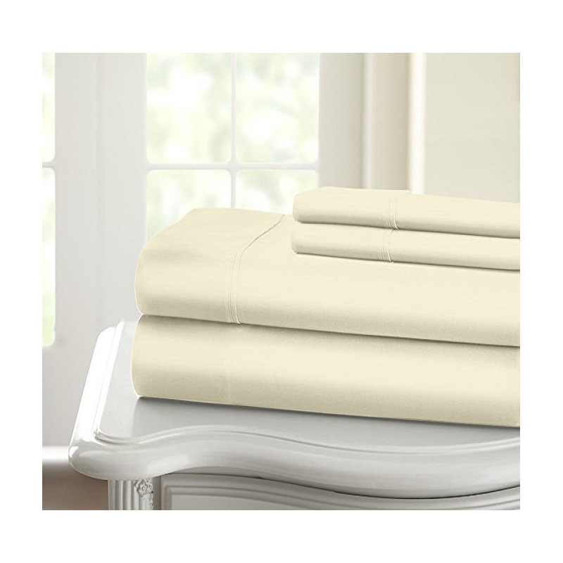 100% Cotton Machine Woven Sheet Set, Ivory, King Sheet Set + Fitted Sheet + 2 Pillowcases