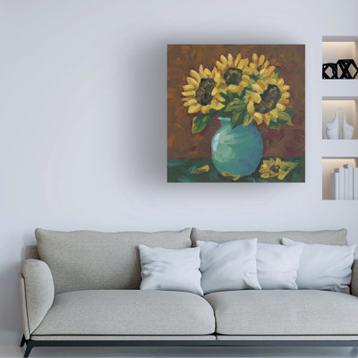 Art mural sur toile tendue - «Sunflower Romance II» de June Erica Vess pour décoration de salon, de chambre à coucher ou de bureau - 35 x 35