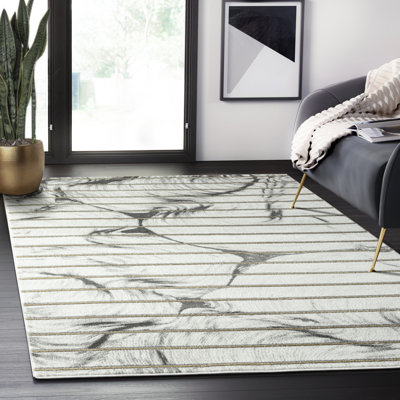 Tapis blanc contemporain à tourbillons Abani Nedrud LUN290A