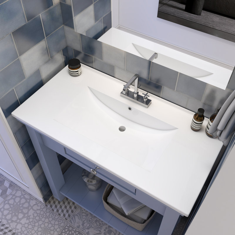 36'' White Ceramic Drop-In Bathroom Vanity Top Sink