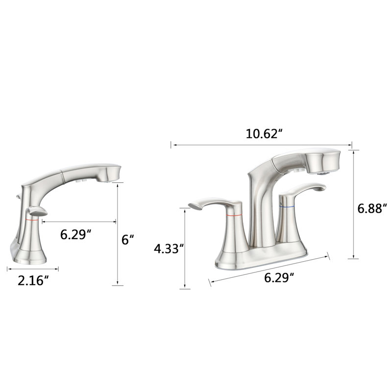 Brushed Nickel Bathroom Faucet, 2 Handle 4 Inch, Pull Down , Stainless Steel, Rust, Construction Materials Inch Out Tarnish ,