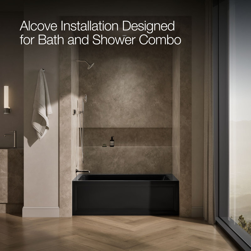 Archer® 60" x 32" Alcove Air Acrylic Bathtub Heater Included, Left, Black
