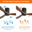 Ventilateur de plafond d'intérieur en bois avec 3 pales en bois massif, télécommande, moteur à courant continu réversible sans lumière