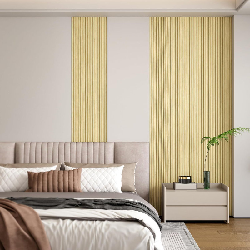 Paquet de 16 panneaux muraux à lattes, panneau insonorisé 3D WPC pour décoration murale intérieure, 48 x 6 po (chêne)
