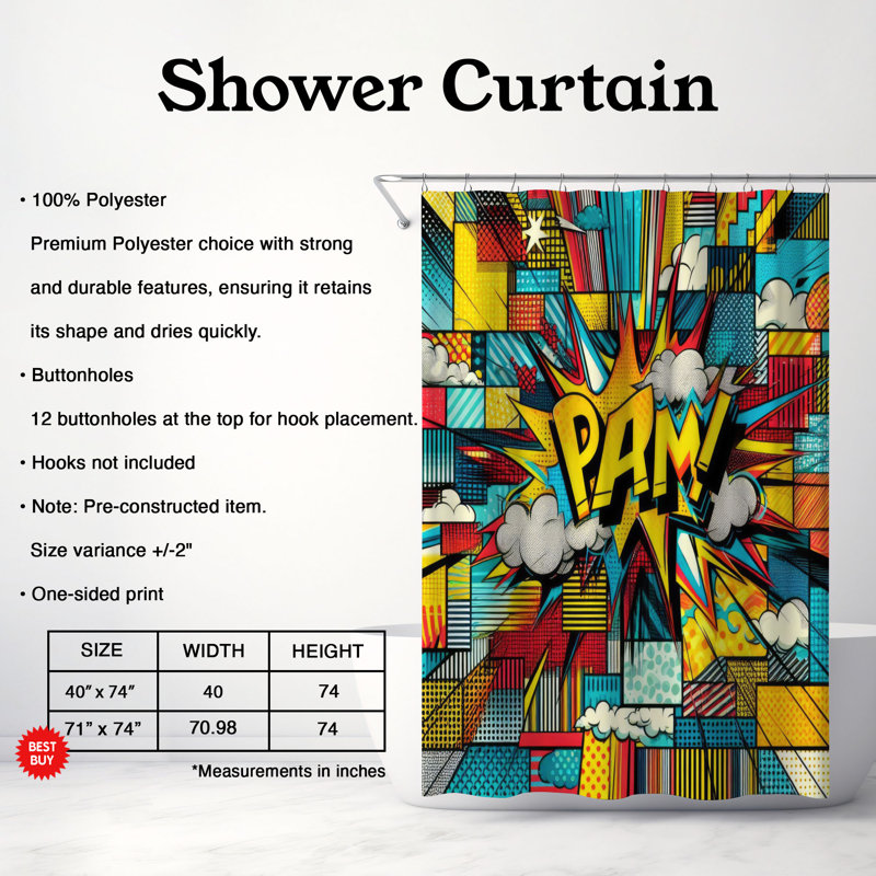 Rideau de douche standard 1 pièce Fridah Color Pop, H 74 po x l 71 po