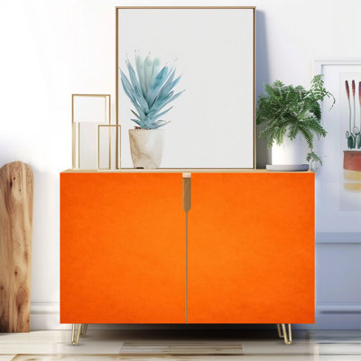 Buffet étroit de 35,4 po de largeur - armoire de rangement d'appoint à 2 portes avec texture grunge cuivre rouille orange pour impression d'Halloween et pieds en métal