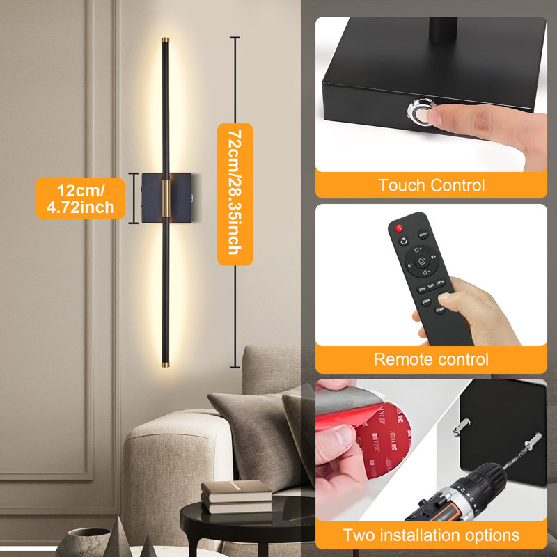 Appliques murales d'intérieur avec télécommande, applique murale rechargeable 10000 mAh