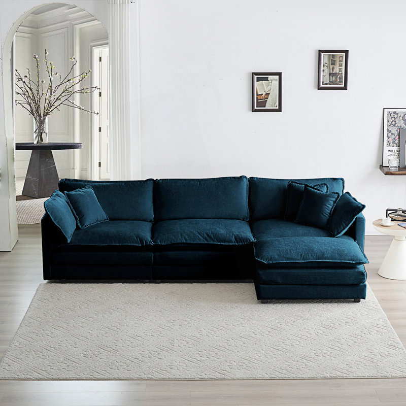 Canapé modulaire surdimensionné en forme de L avec repose-pieds réversible Contemporary, Bleu
