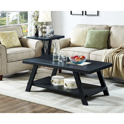 Style Wood Coffee Table In Black With Shelf For Extra Storage Capacity Increase Enlarged Space