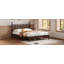Grand lit plateforme en bois avec tête de lit en forme de gourde, lit plateforme de style rétro avec support à lattes en bois-1010808488