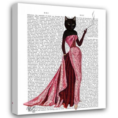 Trinx Fab Funky Gallery Wrapped Canvas Art Titled: Glamour Cat in Pink