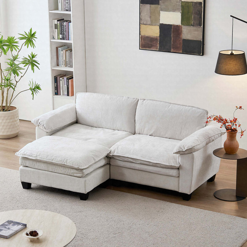 Causeuse de luxe avec repose-pieds, canapé modulaire et housses de coussin amovibles, Beige