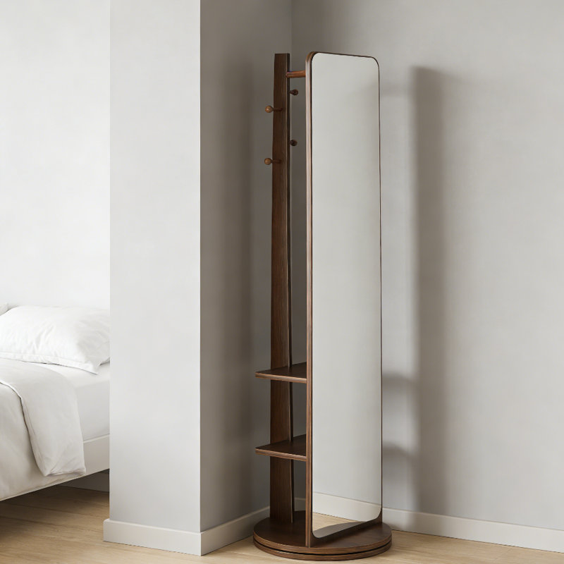 Rectangle Floor Mirror with Shelves, Walnut