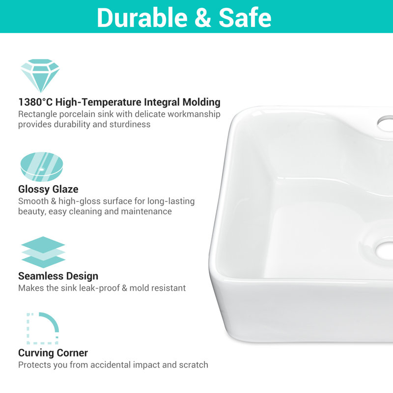 Lavabo de salle de bain vasque rectangulaire en céramique blanche Aquaterior