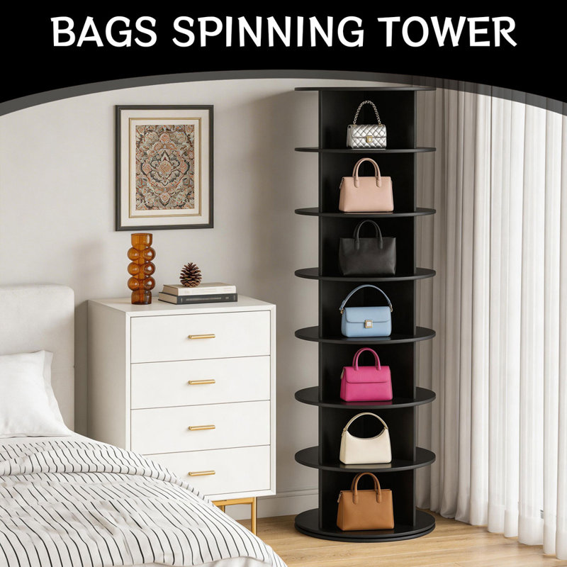 7 Tier Rotating Shoe Rack Tower, 360° Revolving Free Standing Spinning Shoe Organizer, Black