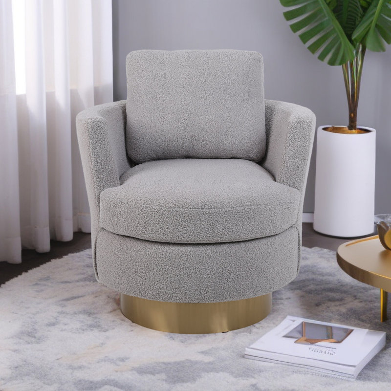 Fauteuil demi-tonneau pivotant de 29,6 po Isayiah, Fausse fourrure grise
