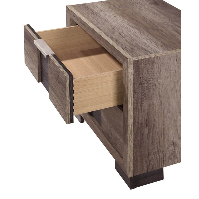 Ensemble de chambre à coucher à panneau moderne avec finition brun clair, 6 Piece, King