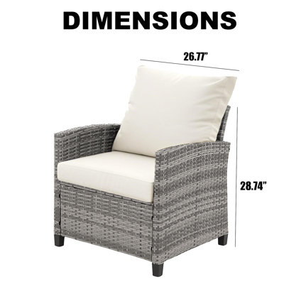 Ensemble de 2 fauteuils de jardin en résine tressée avec coussins beiges, chaises longues individuelles en rotin pour terrasse, jardin ou porche.