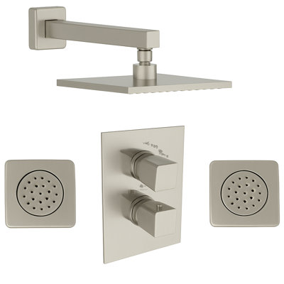 Abruzzo Thermostatic Shower System with 2-Way Diverter, 8-Inch Rain Shower Head and Two Body Sprays, Valve Included