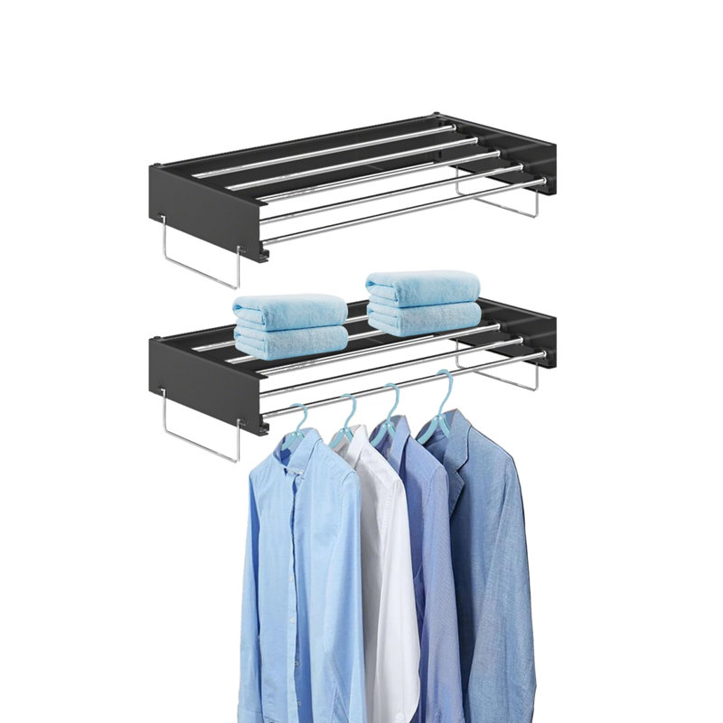 Wall Mounted Retractable Drying Rack, 5-Rod Foldable Clothes Airer with Tower Handles