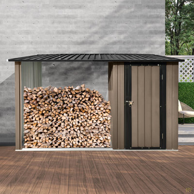 Outdoor Metal Firewood Rack And Storage Shed, Two-In-One Function