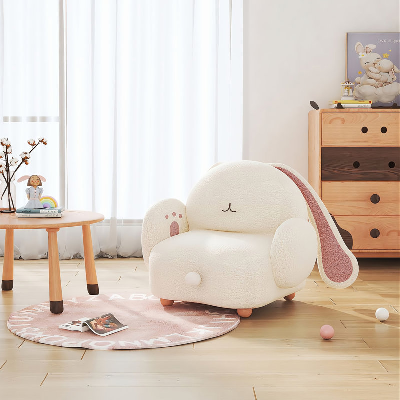 Parent-child Matching Bunny Sofa Chair – Cozy Teddy Fleece Plush Armchairs For All Ages, 23.62" H x 31.5" W x 26.38" D, Beige