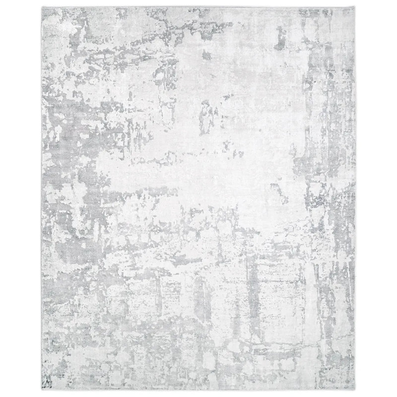 Milo Hand Knotted Area Rug in Gray, Rectangle 5' x 8'