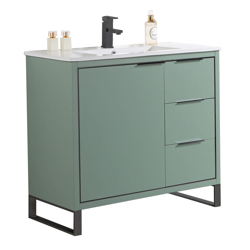 36" Single Bathroom Vanity Set, Matte Black, Mint Green
