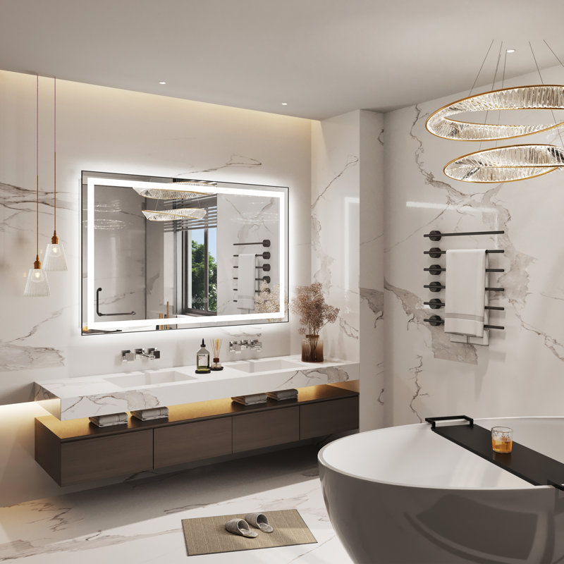Dokes Super Bright Front & Back LED Lighted Anti-Fog Tempered Glass Bathroom/Vanity Mirror with ETL, 40" x 60"