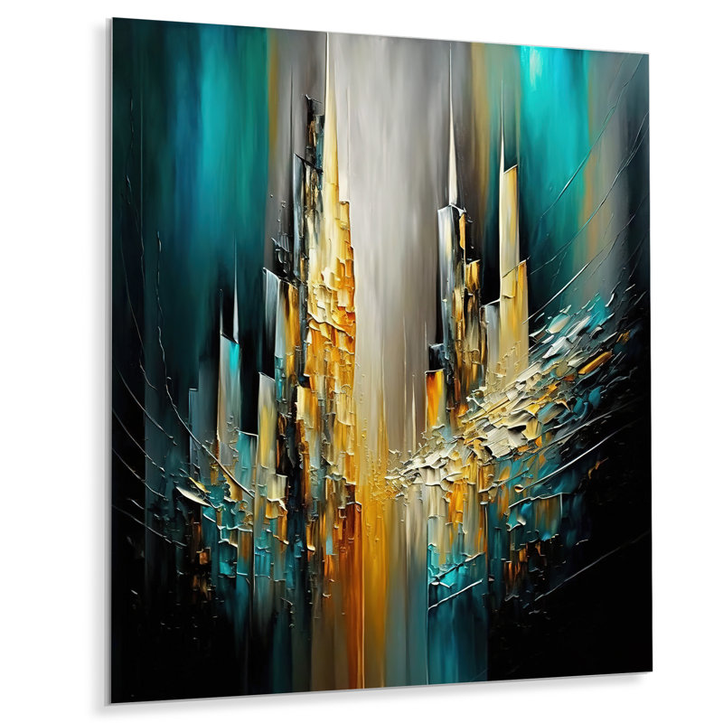 Décoration murale abstraite géométrique verte et jaune - animaux en métal, H 40 po x l 30 po x P 1 po