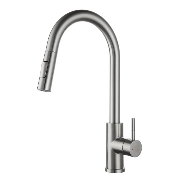 Topcraft Stainless Steel Single Handle Pull-Down Sprayer Kitchen Sink Faucet with 360° Swivel Spout, Brushed Nickel