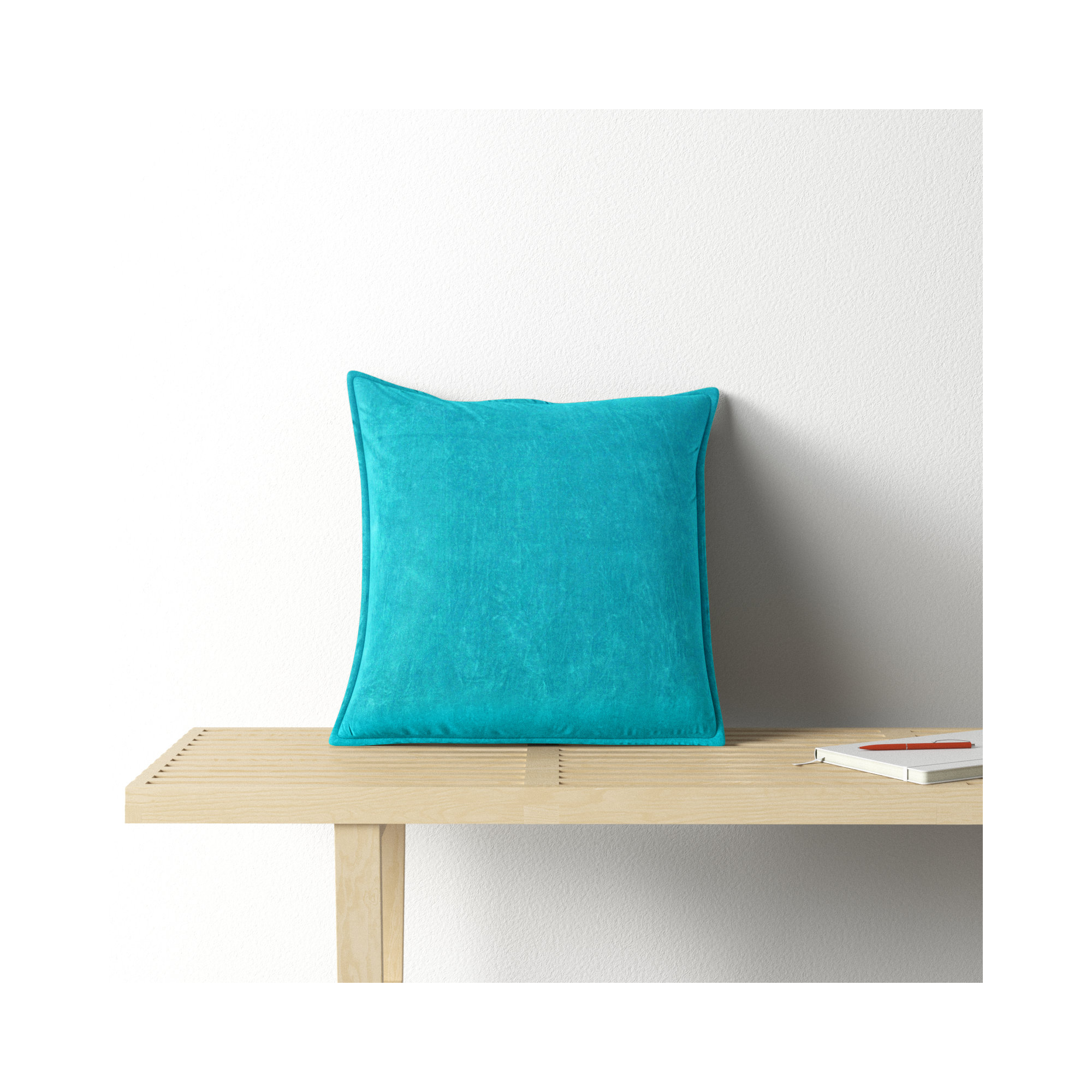 Edgar 100% Cotton Throw Pillow, Aqua, 20"H x 20"W, Down