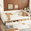 Lit plateforme tapissier pleine grandeur beige - Hublots, 2 tiroirs,, sans sommier, modernisation de chambre à coucher avec tiroirs en bois, revêtement en lin, sophistication-121107062