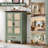 43" H Vintage Green Storage Cabinet with 2 Doors and Drawer, Carved Floral Accent Storage