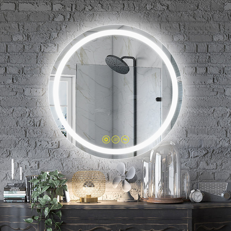 Miroir mural rond à DEL Margareth, H 24 po x l 24 po x P 1,2 po