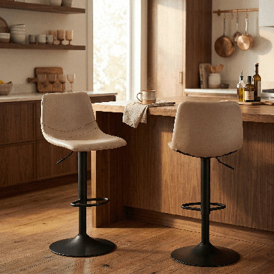 Maximilian Modern Adjustable Swivel Bar Stool – PU Leather Seat with Footrest & Iron Base – 360° Rotation, Counter & Bar Height Chair for Kitchen Island, Home Bar, Pub, Dining Room