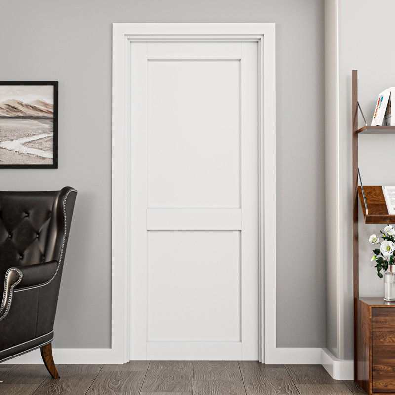 Intérieur de la porte intérieure à 2 panneaux, porte pré-montée en panneau de fibres à densité moyenne certifié CARB P2, avec trousse de joint, bande d'étanchéité, charnières noires et ouverture à droite, préfinie et imperméable, pour garde-manger, chambre à coucher, salle de bain et garde-robe, teinture facile à bricoler, 24 po x 80 po