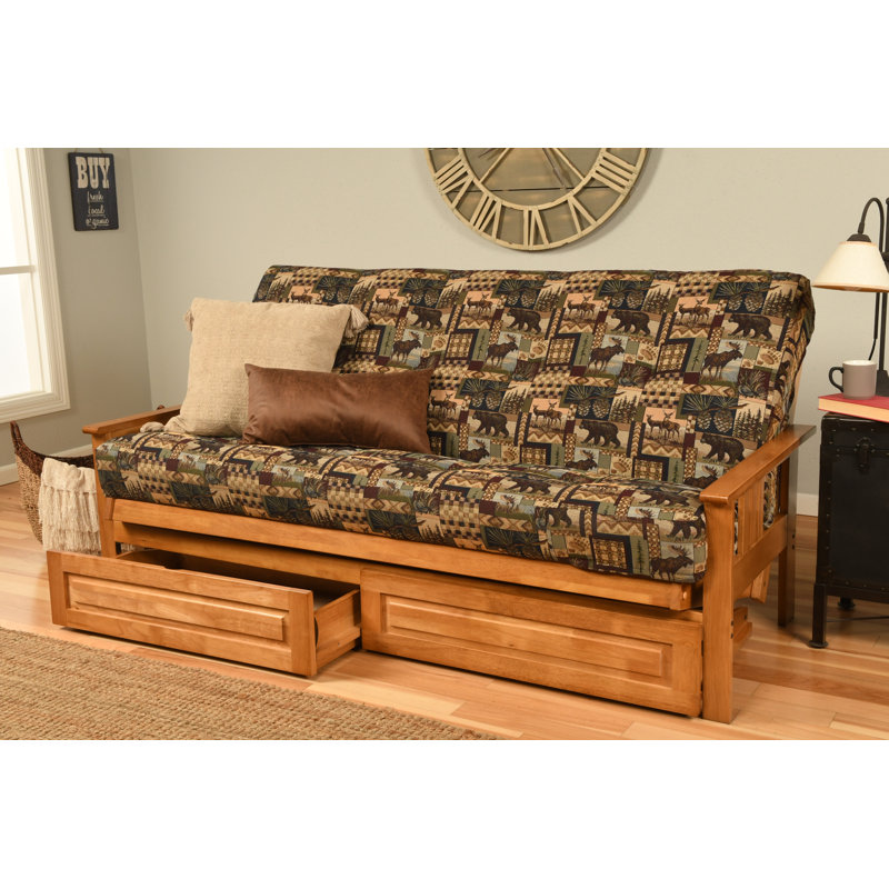 Le cadre de futon double Stratford comprend des tiroirs de rangement et un matelas, Noyer cendré, Chalet de Pierre