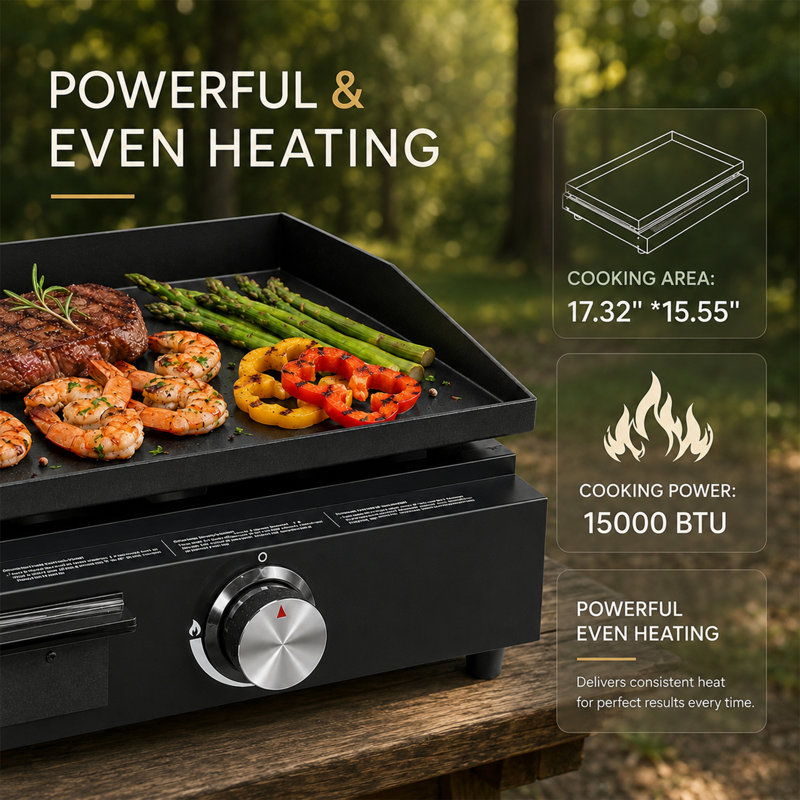 Portable Tabletop Gas Griddle with Stainless Steel Griddle, 15000BTU Cooking Power,Camping Griddle Grill for Outdoor Cooking, Tailgating