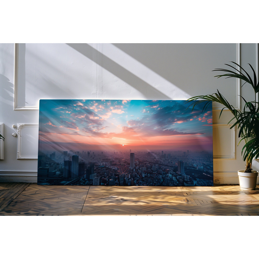 Bilder auf Leinwand 120x60cm Großstadt von Oben Horizont Sonnenuntergang Metropole