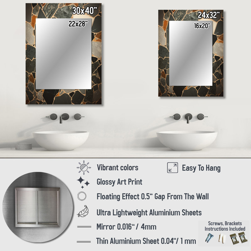 Grey Abstract Harmony In Tiles III - Tile Large Mirror, Modern Unique Wall Mirror Decor, Printed Metal Art, 32" x 24"
