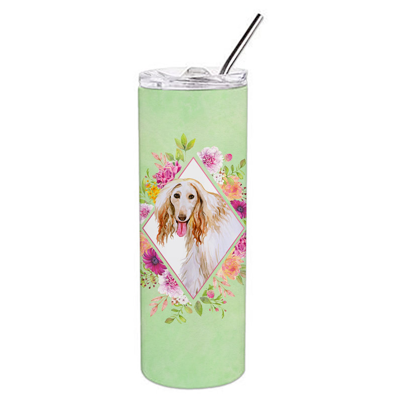 20oz. Stainless Steel Double Wall Glass, Afghan Hound, Green