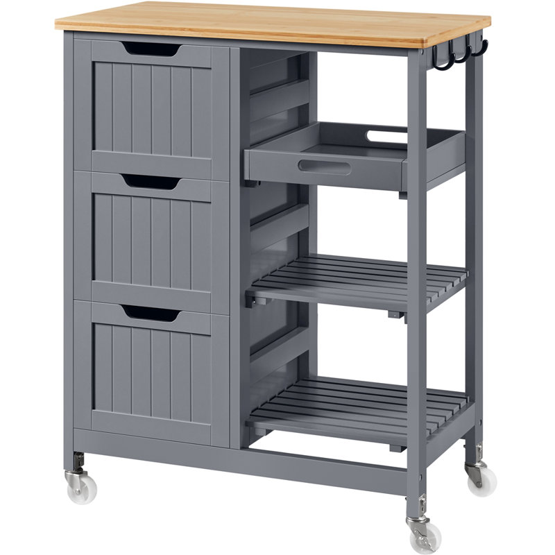 Solid Wood Top Kitchen Island, Dark Grey